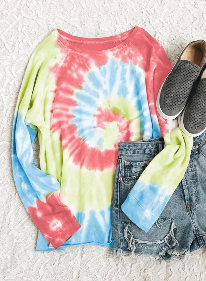 Sky Blue Ombre Tie Dye Loose Leisure Sweatshirt