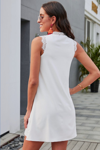 White Eyelash V Neck Sleeveless Shift Mini Dress