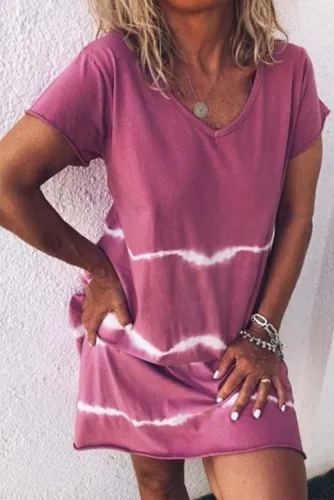 Pink Tie Dye Casual Mini Dress
