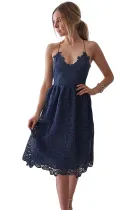 Blue Crochet Lace Midi Party Dress