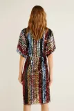 Multicolor Sequin Deep V Neck Tunic Dress