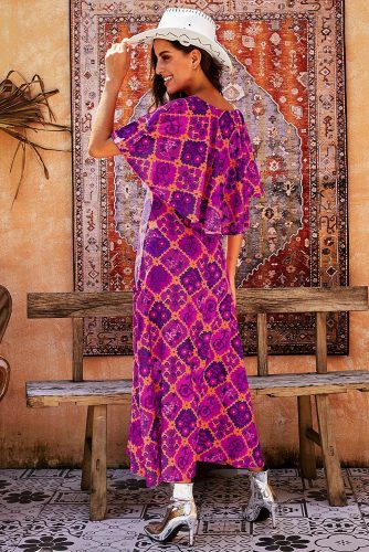 Vintage Bohemian Print Holiday Party Maxi Dress
