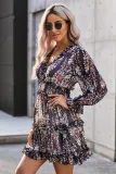 Blue Ruffle Detailing Open Back Floral Dress