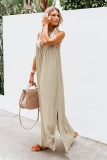 Apricot Crochet Detail Linen Sleeveless Maxi Dress with Slits