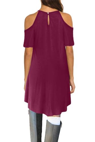 Red Lace Hollow-out Cold Shoulder Casual Dress