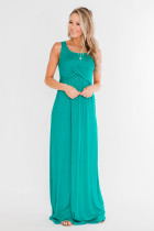 Green Cross Ruched Sleeveless Maxi Dress
