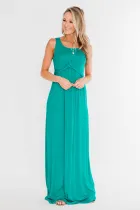 Green Cross Ruched Sleeveless Maxi Dress