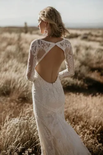 White Open Back Lace Wedding Dress