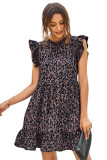 Leopard Print Ruffled Hemline Swing Dress