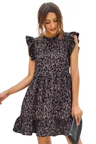Leopard Print Ruffled Hemline Swing Dress