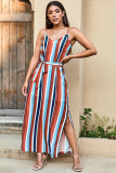 Rainbow Striped High Split Maxi Dress