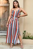 Rainbow Striped High Split Maxi Dress