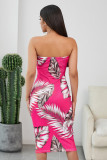 Rose Tropical Print Tube Bodycon Dress