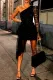 Glitter One Shoulder Sheer Mesh Ruched Party Dress