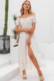 White Polka Dot Off Shoulder Split Maxi Dress