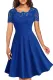 Blue Floral Lace Neckline Pinup A-Line Business Party Flare Skater Dress