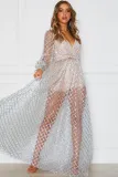 Silver Glittering Checked Pattern Sheer Gown