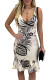 Apricot Tropical Print Slip Dress with Ruffle Hemline
