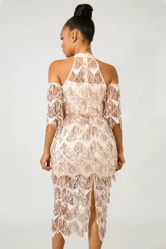 Fringe Sequin Midi Dress