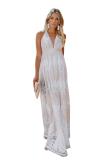 Deep V Neck Lace Wedding Party Maxi Dress