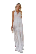 Deep V Neck Lace Wedding Party Maxi Dress