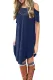 Blue Lace Hollow-out Cold Shoulder Casual Dress