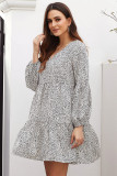 White Leopard Ruffle V-Neck Flowy Loose Tunic Dress