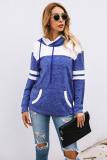 Blue Color Block Pullover Hoodie with Pocket