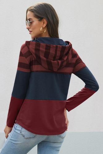 Red Speak to Me Color Block Drawstring Hoodie