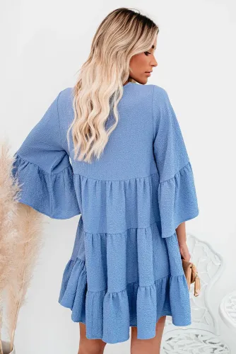 Sky Blue Cotton Tiered Babydoll Tunic Dress