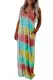 Yellow Tie-dye Print V Neck Spaghetti Straps Maxi Dress