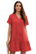 Red Pocketed Buttoned Ruffle Dress