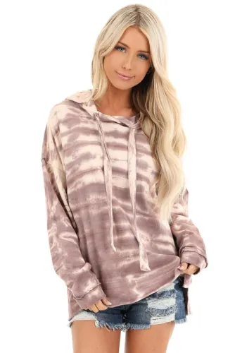 Purple Tie Dye Long Sleeve Drawstring Hoodie