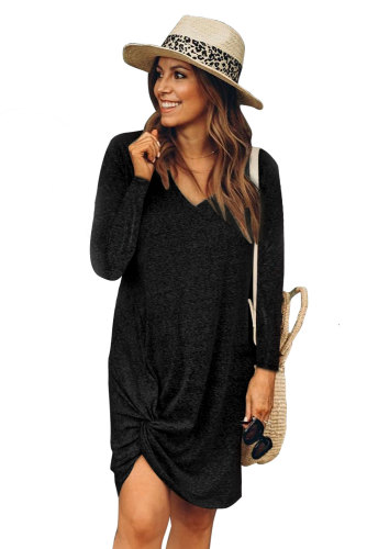 Black Short Sleeve Side Knot T-shirt Mini Dress