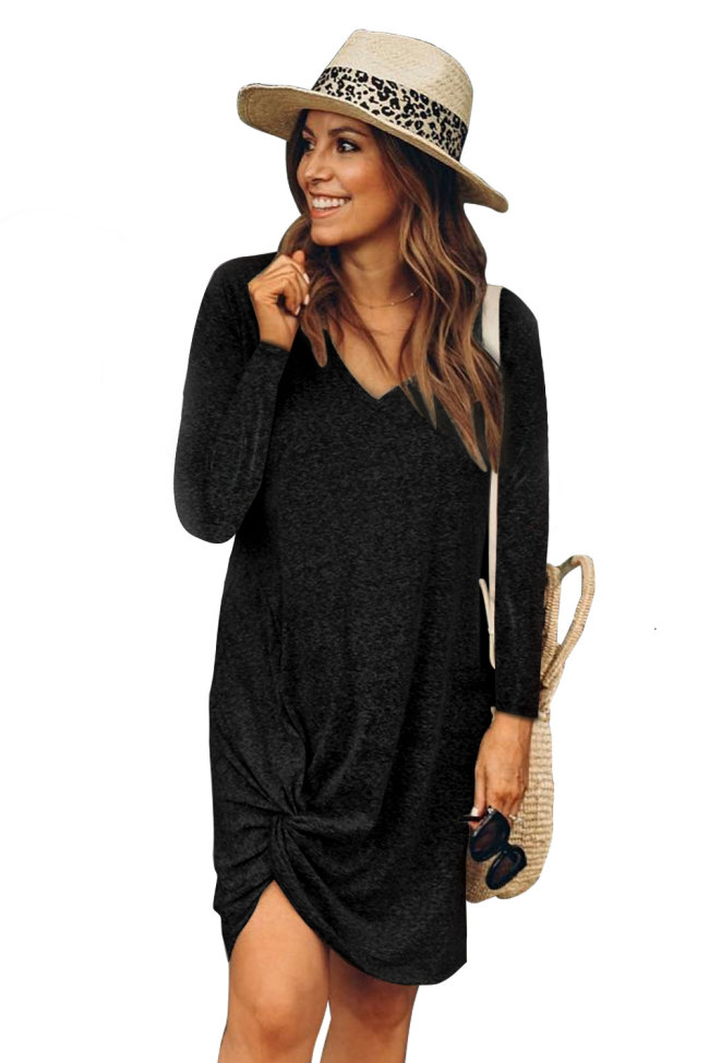 Black Short Sleeve Side Knot T-shirt Mini Dress