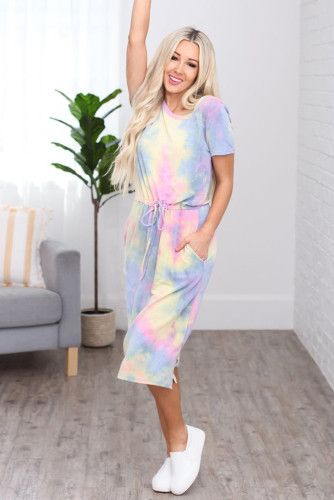 Yellow Tie-dye Cotton T-shirt Dress