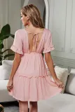 Apricot Pocketed Ruffle Tiered Dress