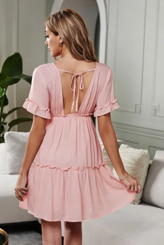 Apricot Pocketed Ruffle Tiered Dress