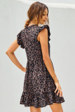 Leopard Print Ruffled Hemline Swing Dress