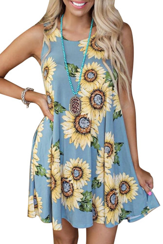 Blue Sunflower Print Tank Dress