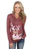 Christmas Reindeer Snow Print Zipped Pullover Top