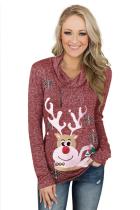 Christmas Reindeer Snow Print Zipped Pullover Top