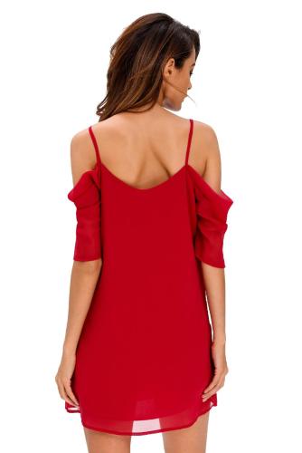 Burgundy Off Shoulder Chiffon Mini Dress