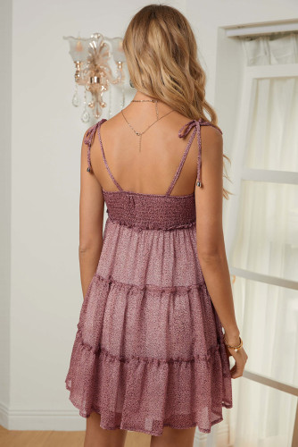 Pink A-line Layered Ruffled Floral Dress