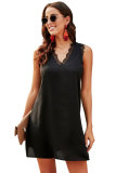 Black Eyelash V Neck Sleeveless Shift Mini Dress