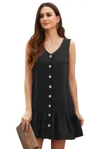 Black Pocketed Buttoned Tank Dress