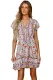 Multicolor Deep V High Waist Tie Short Ruffle Sleeve Mini Dress