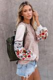 Pink Contrast Printed Sleeve Knit Sweatshirts