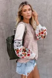 Pink Contrast Printed Sleeve Knit Sweatshirts