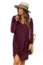 Red Long Sleeve Side Knot T-shirt Mini Dress